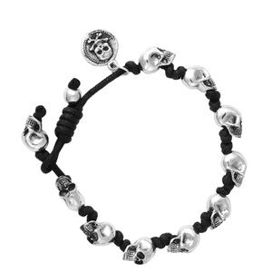 King baby studio knotted cord bracelet with Sterling silver skulls SZ 8.75